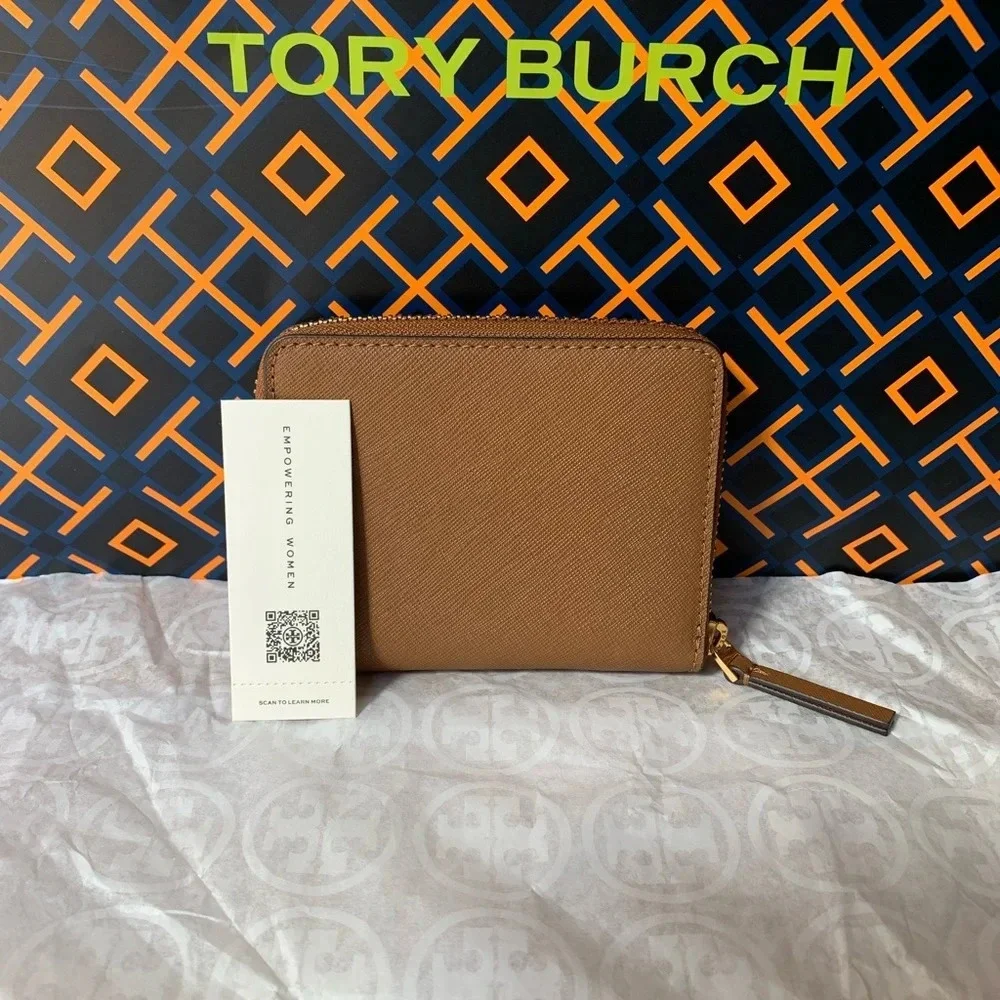 Tory Burch Emerson Medium Wallet Moose Brown Tan Gold